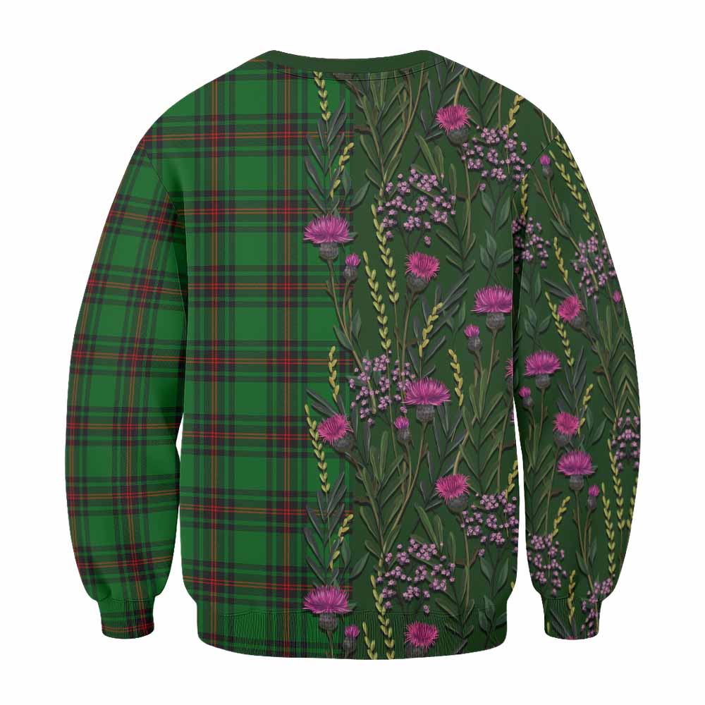 Kirkaldy Family Crest Tartan Sweatshirt Scottish Thistle Flower Pattern Half Style - Tartan Vibes Clothing