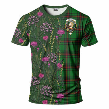 Kirkaldy Family Crest Tartan T-Shirt Scottish Thistle Flower Pattern Half Style - Tartan Vibes Clothing
