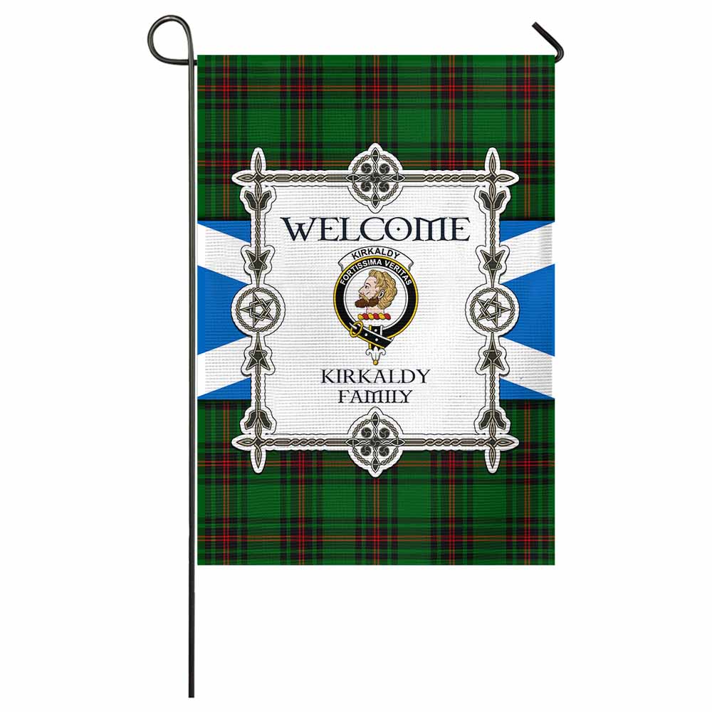 Kirkaldy Family Crest Tartan Welcome Garden Flag Saltire Harmony Style - Tartan Vibes Clothing