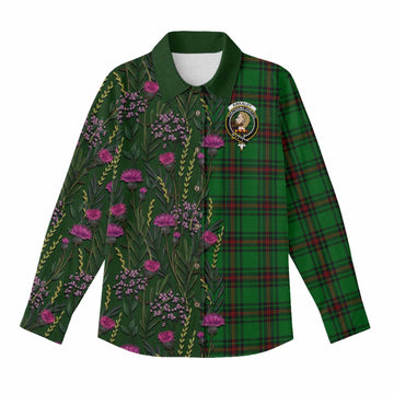 Kirkaldy Family Crest Tartan Women Casual Shirt Scottish Thistle Flower Pattern Half Style - Tartan Vibes Clothing