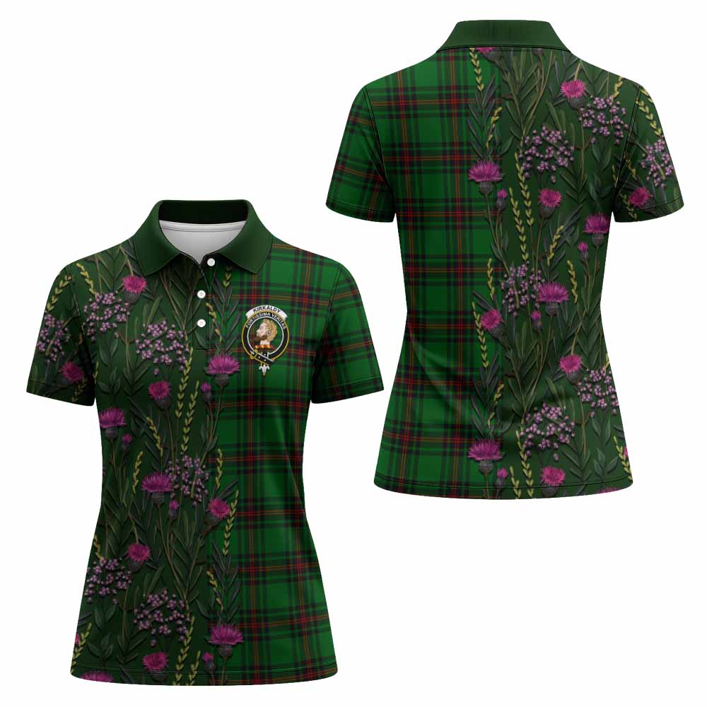 Kirkaldy Family Crest Tartan Women Polo Shirt Scottish Thistle Flower Pattern Half Style - Tartan Vibes Clothing