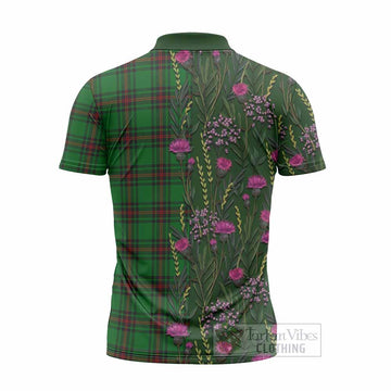 Kirkaldy Family Crest Tartan Zipper Polo Shirt Scottish Thistle Flower Pattern Half Style