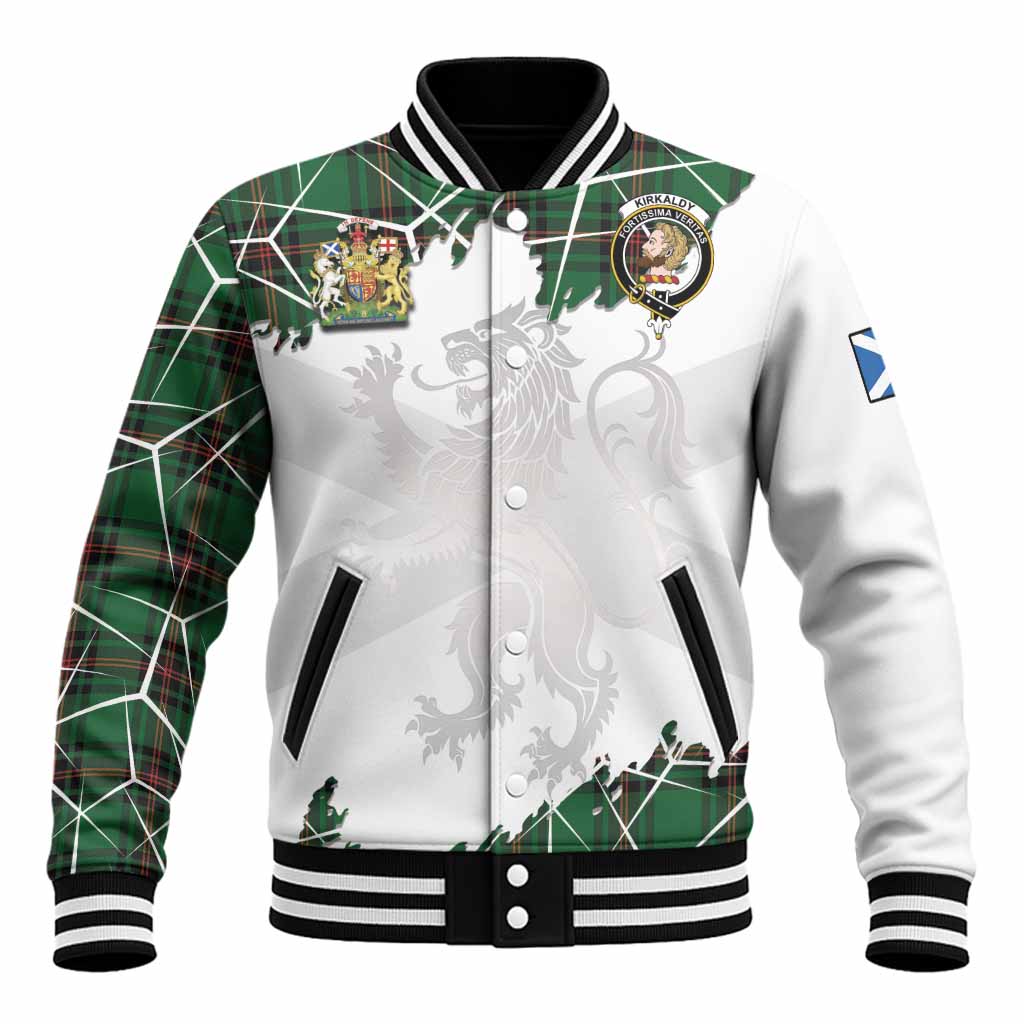 Kirkaldy Tartan Baseball Jacket with Family Crest and Lion Rampant Grunge Style
