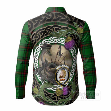Kirkaldy Tartan Crest Bagpipe Nessie Long Sleeve Button Shirts Scottish Loch Ness Monster Celtic Thistle