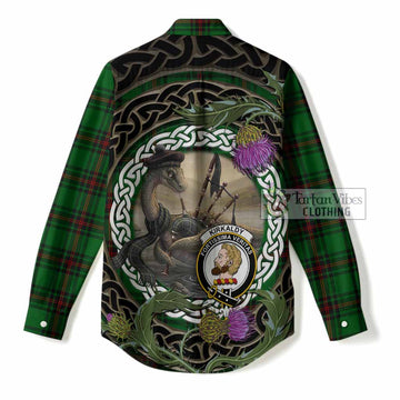 Kirkaldy Tartan Crest Bagpipe Nessie Women Casual Shirt Scottish Loch Ness Monster Celtic Thistle