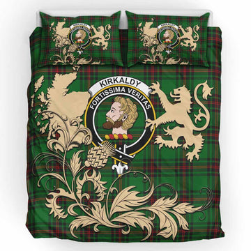 Kirkaldy Tartan Crest Bedding Set with Scottish Iconic Symbols 