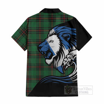 Kirkaldy Tartan Crest Cotton Hawaiian Shirt Scottish Golden Lions Wave Flow