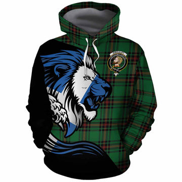Kirkaldy Tartan Crest Cotton Hoodie Scottish Golden Lions Wave Flow