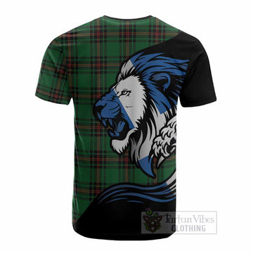 Kirkaldy Tartan Crest Cotton T-shirt Scottish Golden Lions Wave Flow