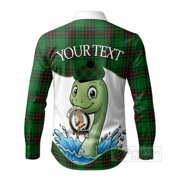 Kirkaldy Tartan Crest Cute Nessie Long Sleeve Button Shirts Scottish Loch Ness Monster