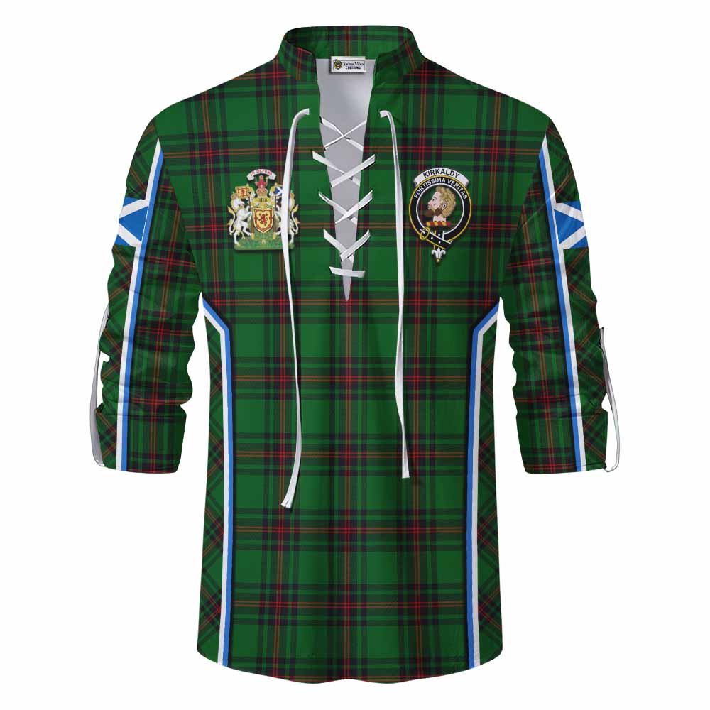 Kirkaldy Tartan Crest Ghillie Kilt Shirt Scotland Coat of Arm Flag Style - Tartan Vibes Clothing
