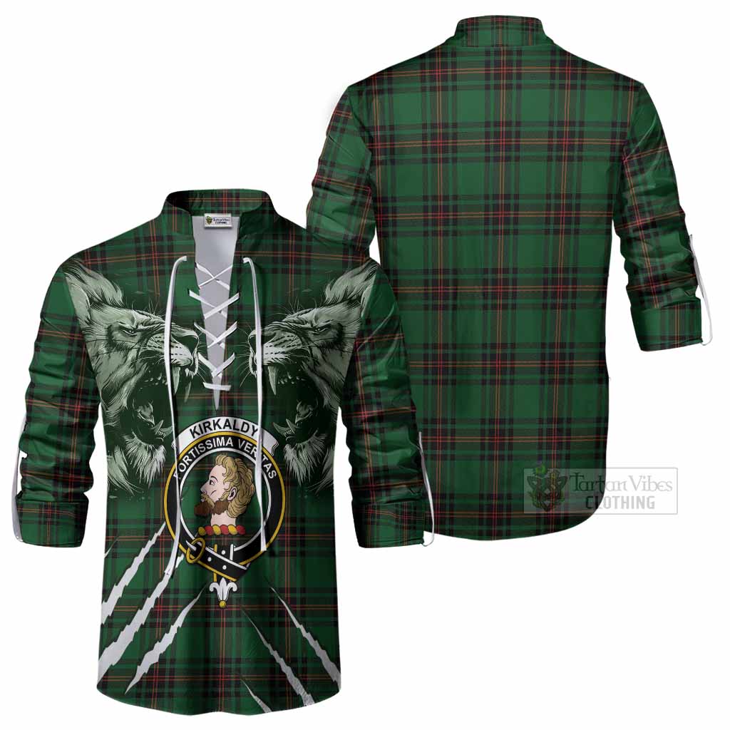 Kirkaldy Tartan Crest Ghillie Shirt Ferocious Lion Style