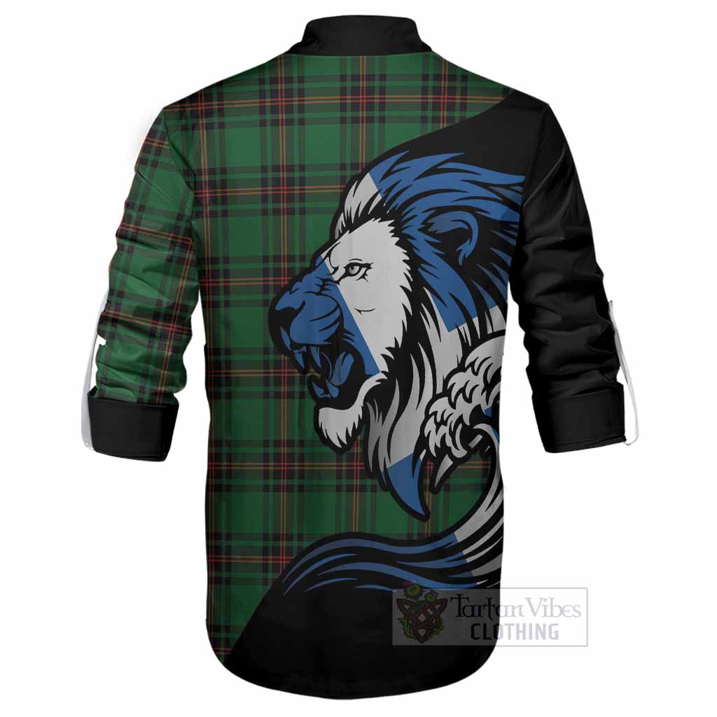Kirkaldy Tartan Crest Ghillie Shirt Scottish Golden Lions Wave Flow