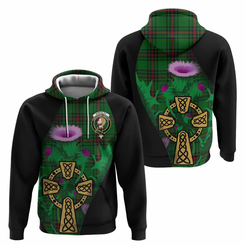 Kirkaldy Tartan Crest Hoodie Celtic Cross Thistle Flowers
