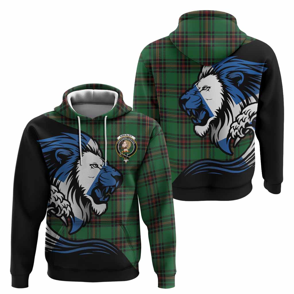 Kirkaldy Tartan Crest Hoodie Scottish Golden Lions Wave Flow
