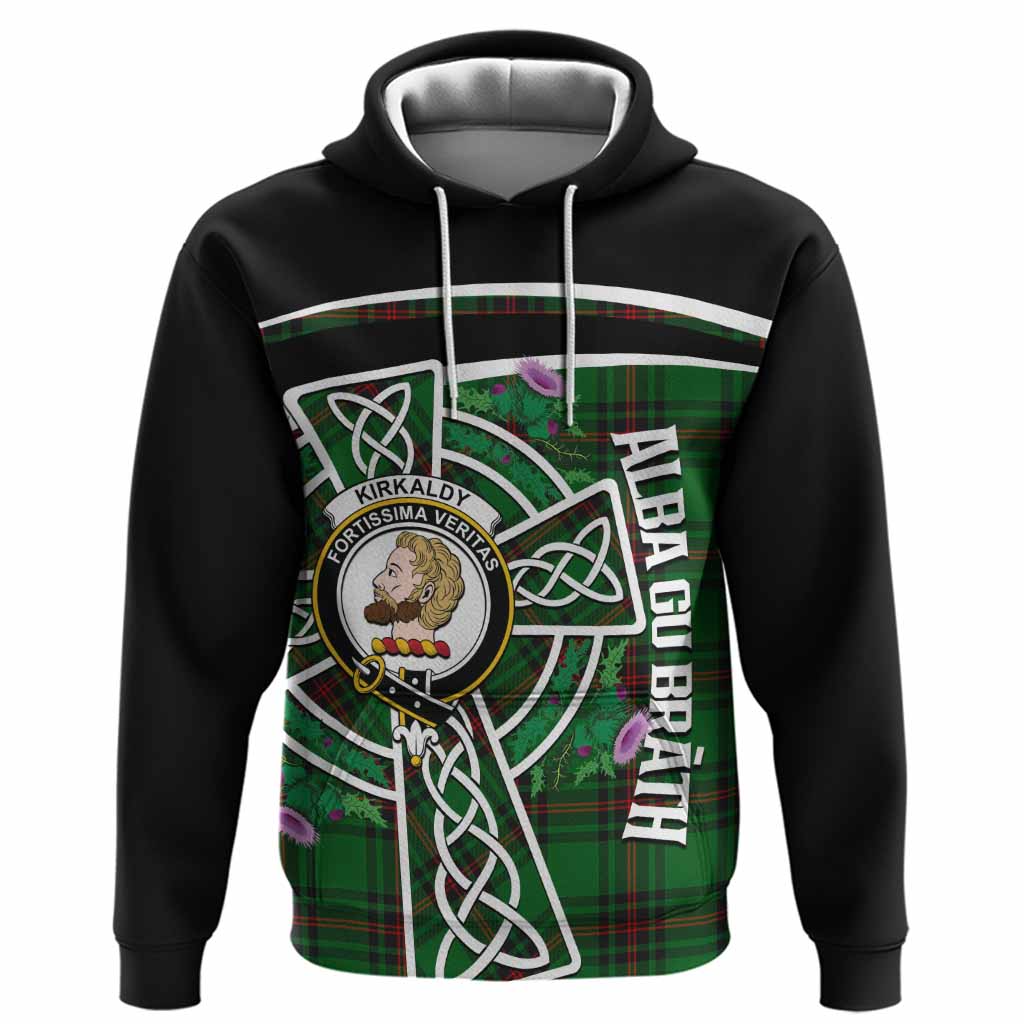 Kirkaldy Tartan Crest Hoodie Scottish Thistle Celtic Cross Alba Gu Brath