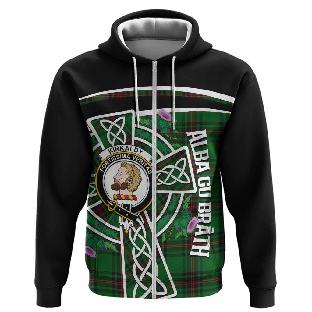 Kirkaldy Tartan Crest Hoodie Scottish Thistle Celtic Cross Alba Gu Brath