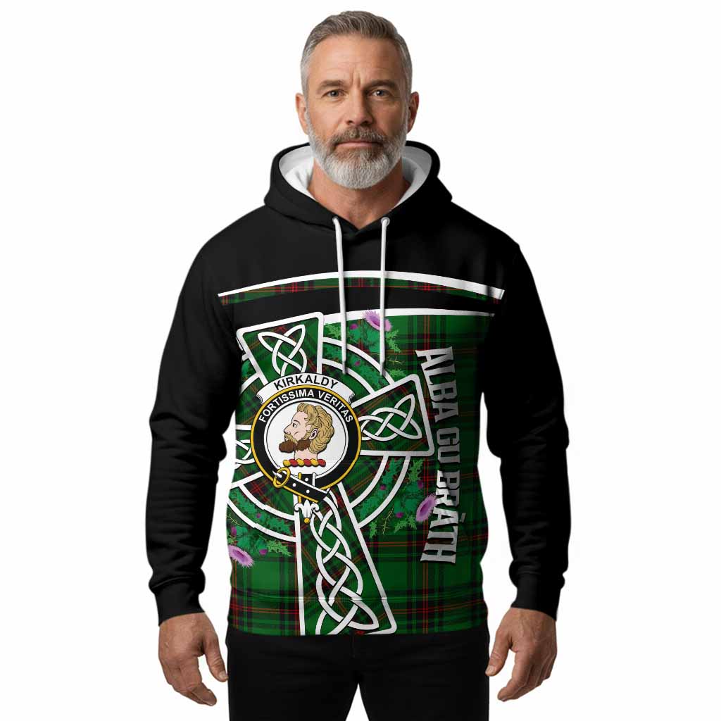 Kirkaldy Tartan Crest Hoodie Scottish Thistle Celtic Cross Alba Gu Brath