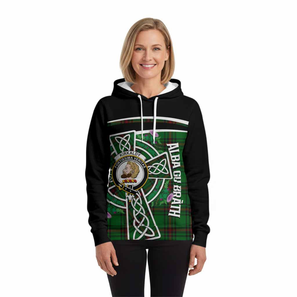 Kirkaldy Tartan Crest Hoodie Scottish Thistle Celtic Cross Alba Gu Brath