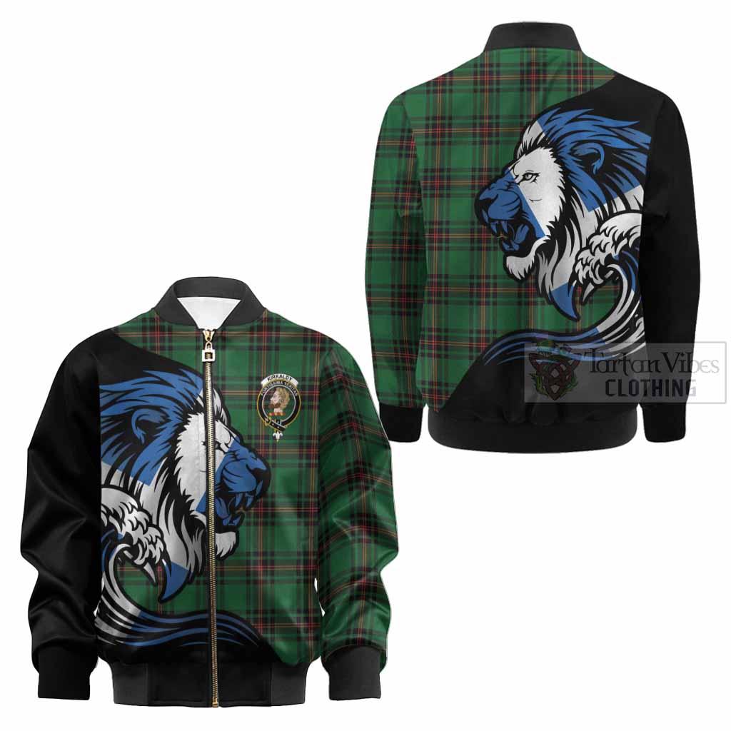 Kirkaldy Tartan Crest Kid Bomber Jacket Scottish Golden Lions Wave Flow