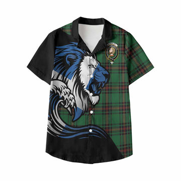 Kirkaldy Tartan Crest Kid Hawaiian Shirt Scottish Golden Lions Wave Flow