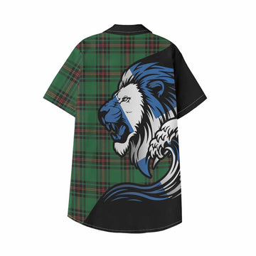 Kirkaldy Tartan Crest Kid Hawaiian Shirt Scottish Golden Lions Wave Flow