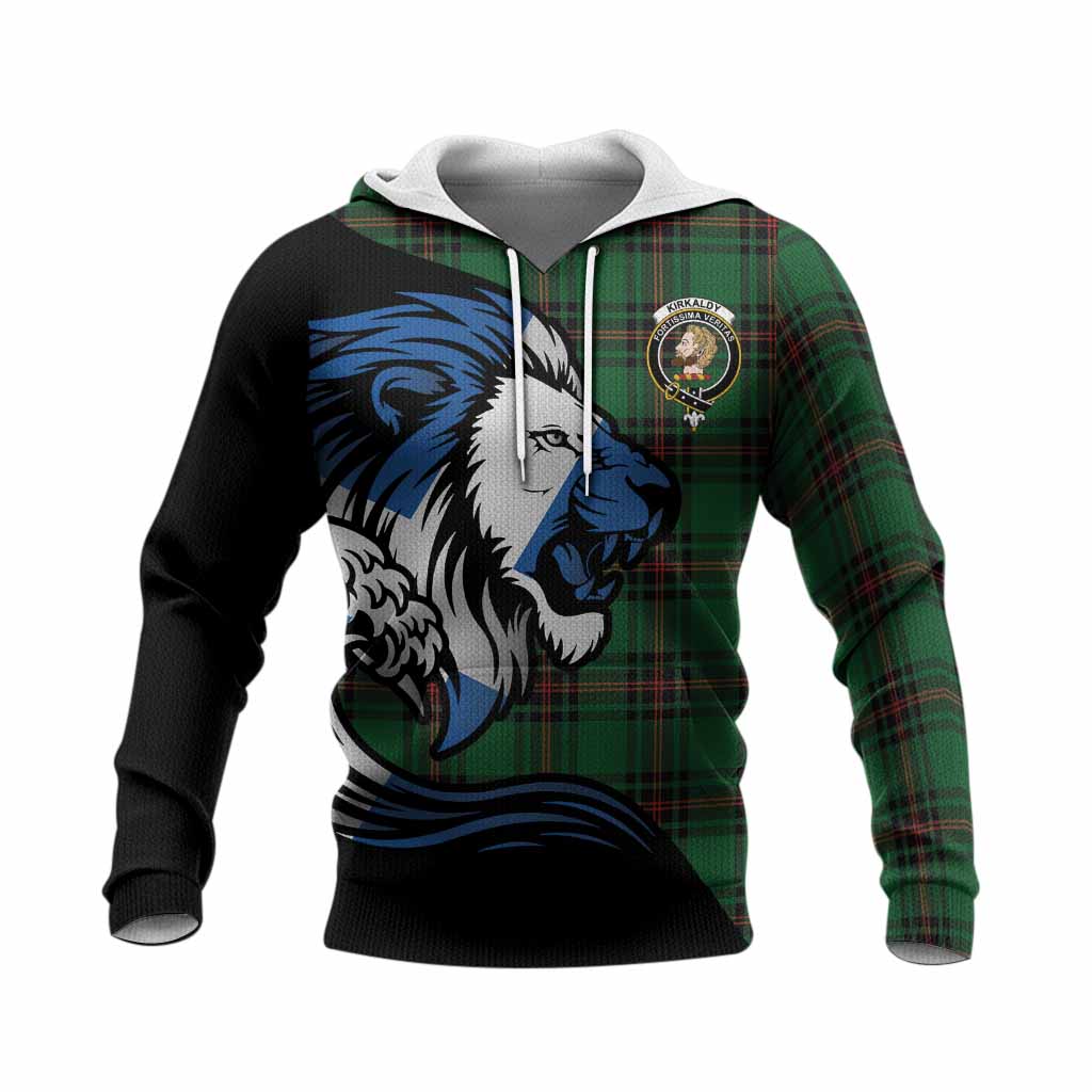 Kirkaldy Tartan Crest Knitted Hoodie Scottish Golden Lions Wave Flow