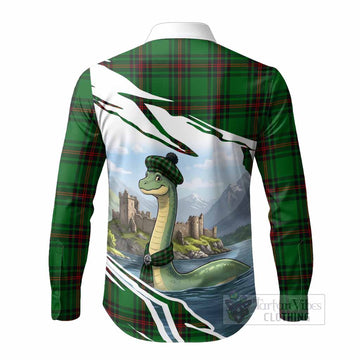 Kirkaldy Tartan Crest Loch Ness Monster Scottish Heritage Art Long Sleeve Button Shirts