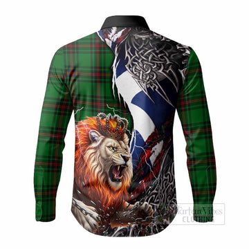 Kirkaldy Tartan Crest Long Sleeve Button Shirts Heritage Flag Grunge Celtic Knot and Lion Rampant