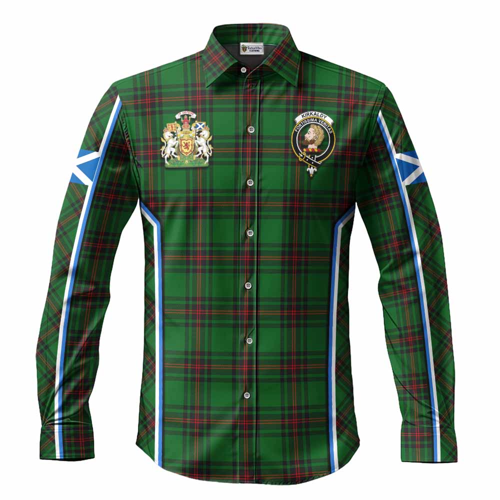 Kirkaldy Tartan Crest Long Sleeve Button Shirts Scotland Coat of Arm Flag Style - Tartan Vibes Clothing