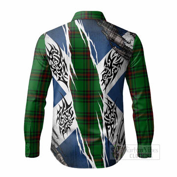 Kirkaldy Tartan Crest Long Sleeve Button Shirts Scotland Flag Ripped Tribal Design