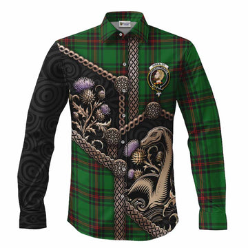 Kirkaldy Tartan Crest Long Sleeve Button Shirts Scottish Thistle Loch Ness Monster