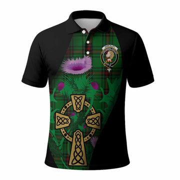 Kirkaldy Tartan Crest Polo Shirt Celtic Cross Thistle Flowers