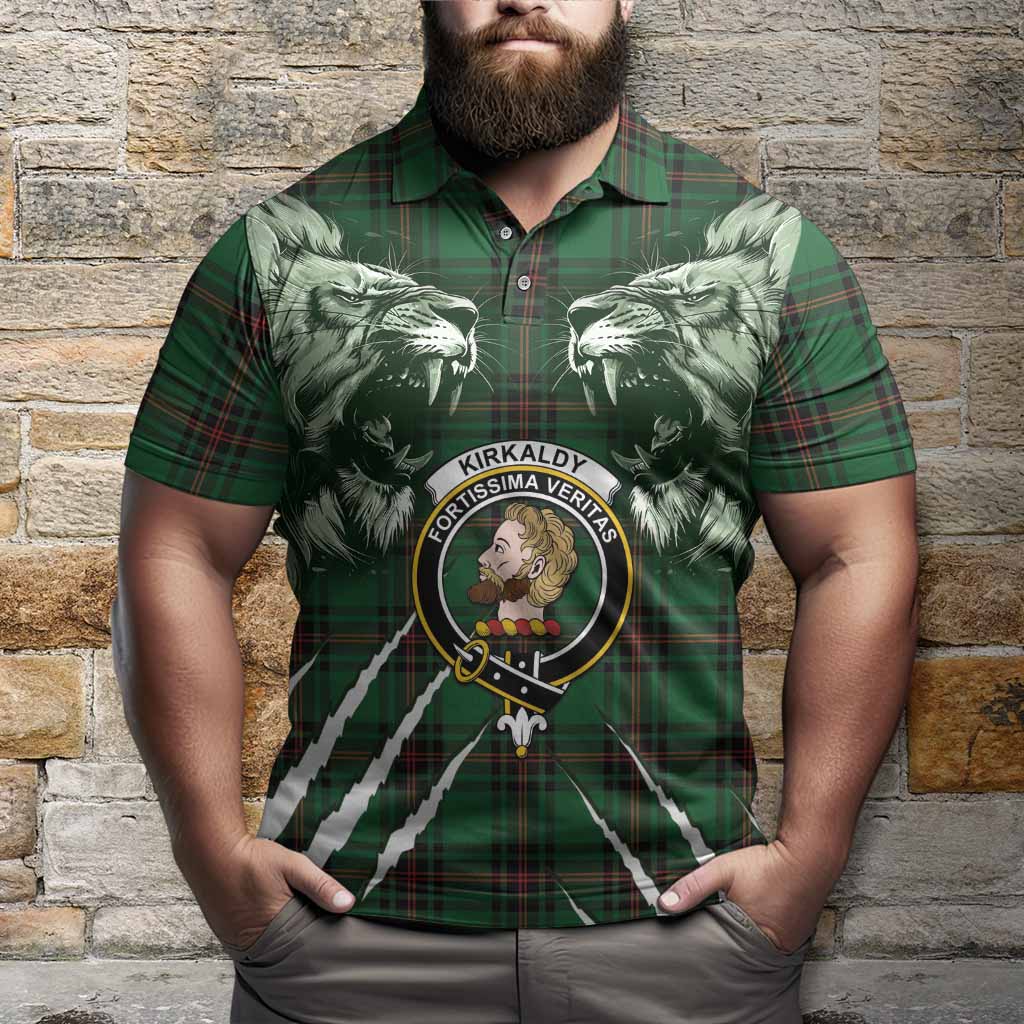 Kirkaldy Tartan Crest Polo Shirt Ferocious Lion Style