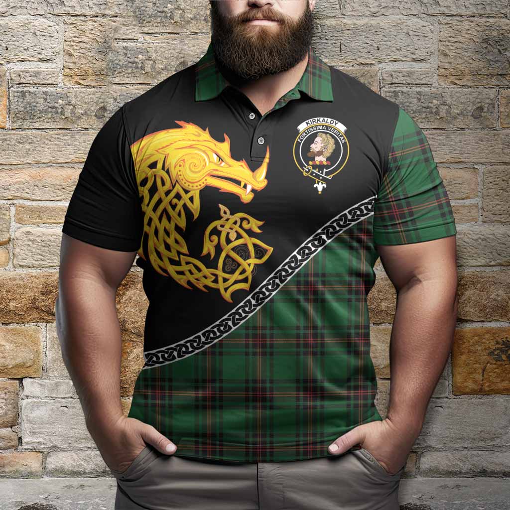 Kirkaldy Tartan Crest Polo Shirt Legendary Dragon Knot Half Style