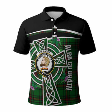 Kirkaldy Tartan Crest Polo Shirt Scottish Thistle Celtic Cross Alba Gu Brath