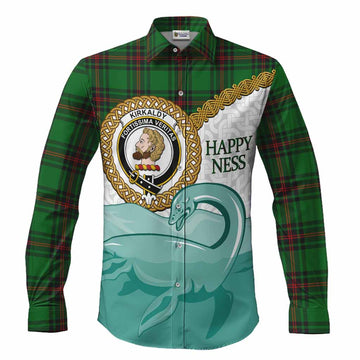 Kirkaldy Tartan Crest Scottish Loch Ness Monster Long Sleeve Button Shirts Happy Ness Scotland Celtic Knot