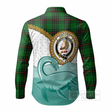 Kirkaldy Tartan Crest Scottish Loch Ness Monster Long Sleeve Button Shirts Happy Ness Scotland Celtic Knot