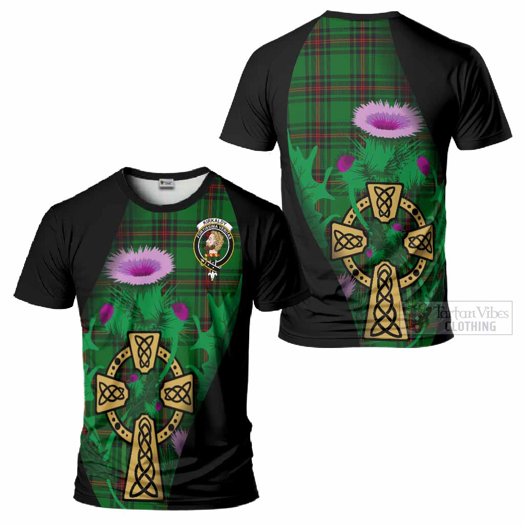 Kirkaldy Tartan Crest T-Shirt Celtic Cross Thistle Flowers