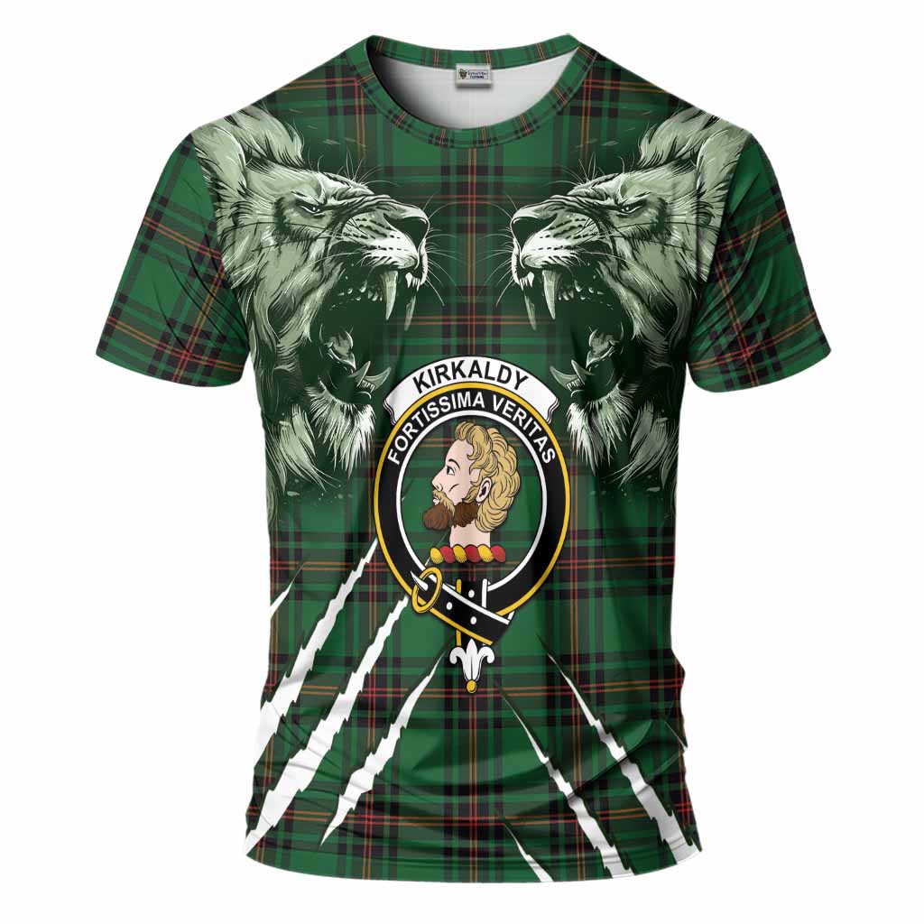 Kirkaldy Tartan Crest T-Shirt Ferocious Lion Style