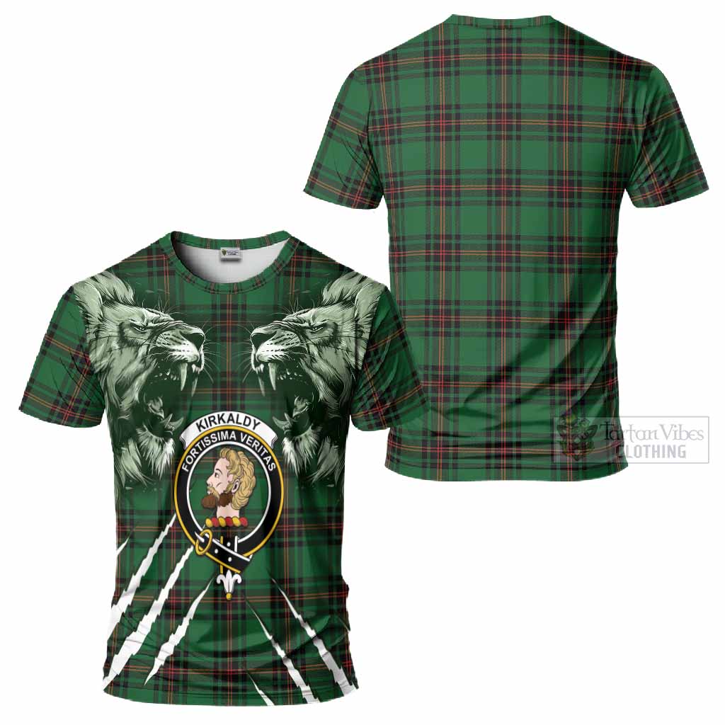 Kirkaldy Tartan Crest T-Shirt Ferocious Lion Style