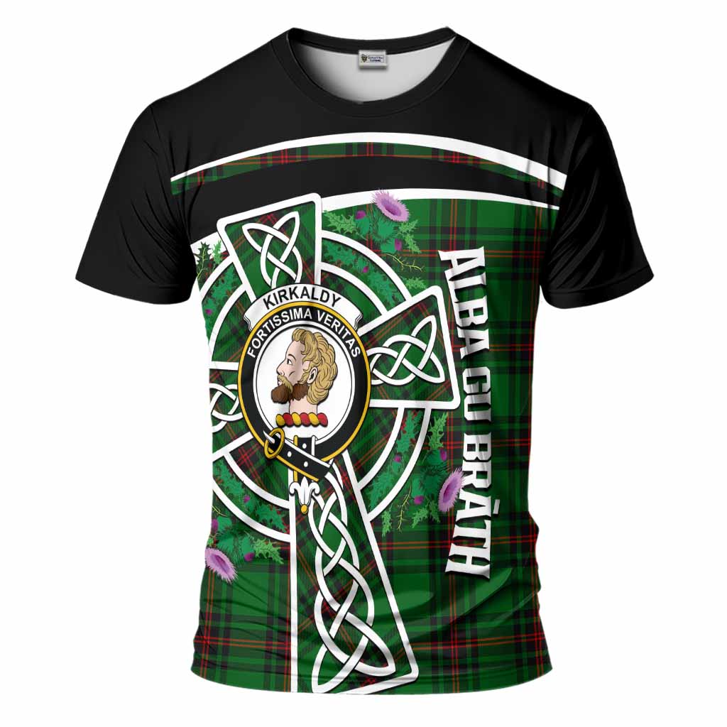 Kirkaldy Tartan Crest T-Shirt Scottish Thistle Celtic Cross Alba Gu Brath