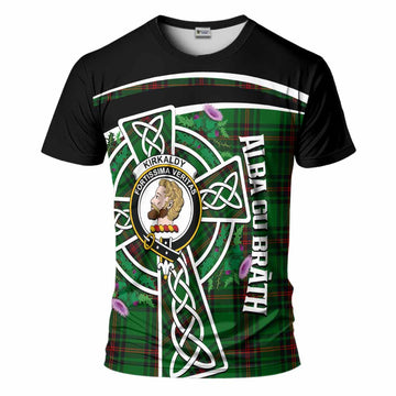 Kirkaldy Tartan Crest T-Shirt Scottish Thistle Celtic Cross Alba Gu Brath