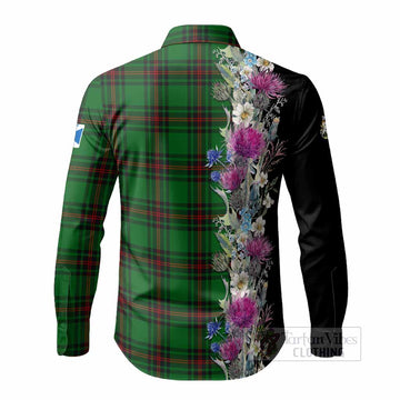 Kirkaldy Tartan Crest Thistle Floral Long Sleeve Button Shirts