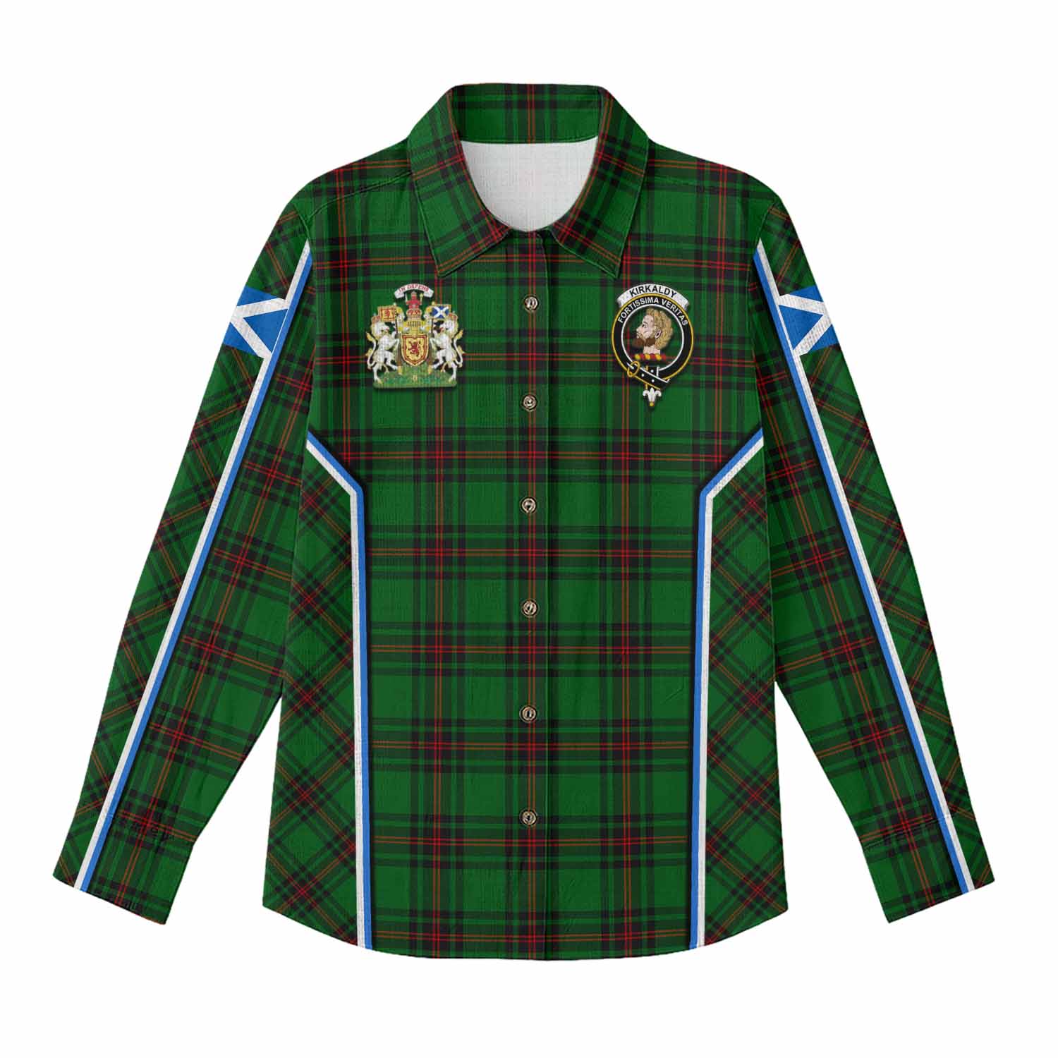 Kirkaldy Tartan Crest Women Casual Shirt Scotland Coat of Arm Flag Style - Tartan Vibes Clothing