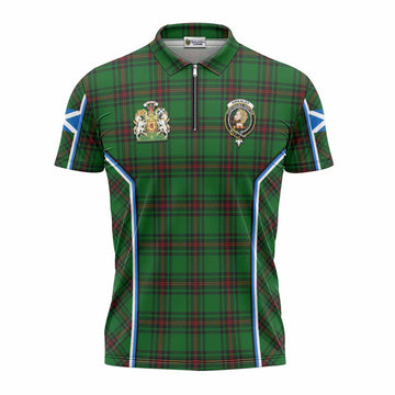 Kirkaldy Tartan Crest Zipper Polo Shirt Scotland Coat of Arm Flag Style