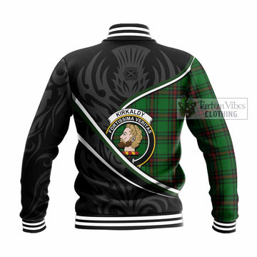 Kirkaldy Tartan Family Crest Baseball Jacket Celtic Scottish Thistle Floral