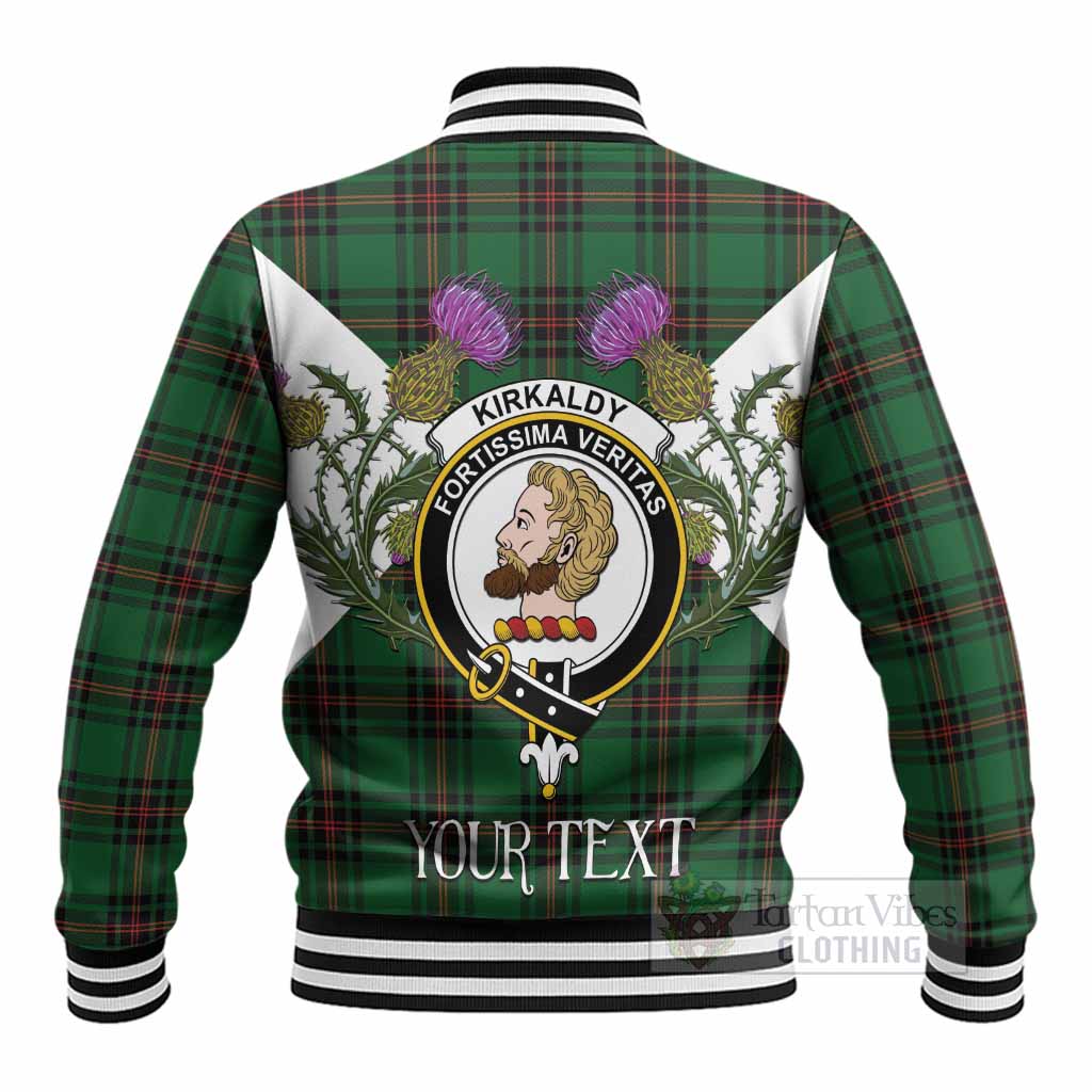 Kirkaldy Tartan Family Crest Baseball Jacket Scottish Burns Night Thistle Floral