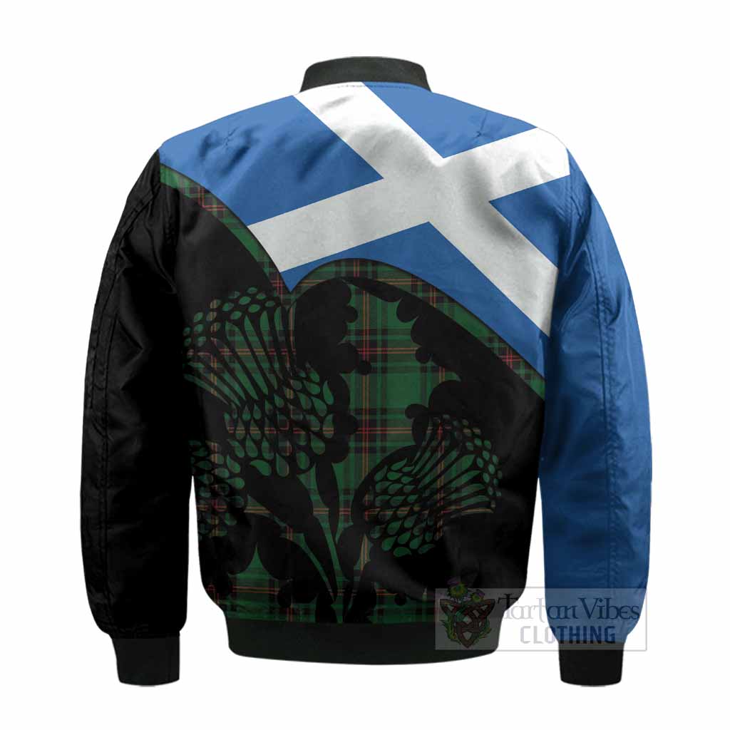 Kirkaldy Tartan Family Crest Bomber Jacket Scotland Thistle Floral Flag Style