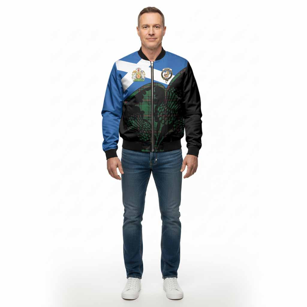 Kirkaldy Tartan Family Crest Bomber Jacket Scotland Thistle Floral Flag Style
